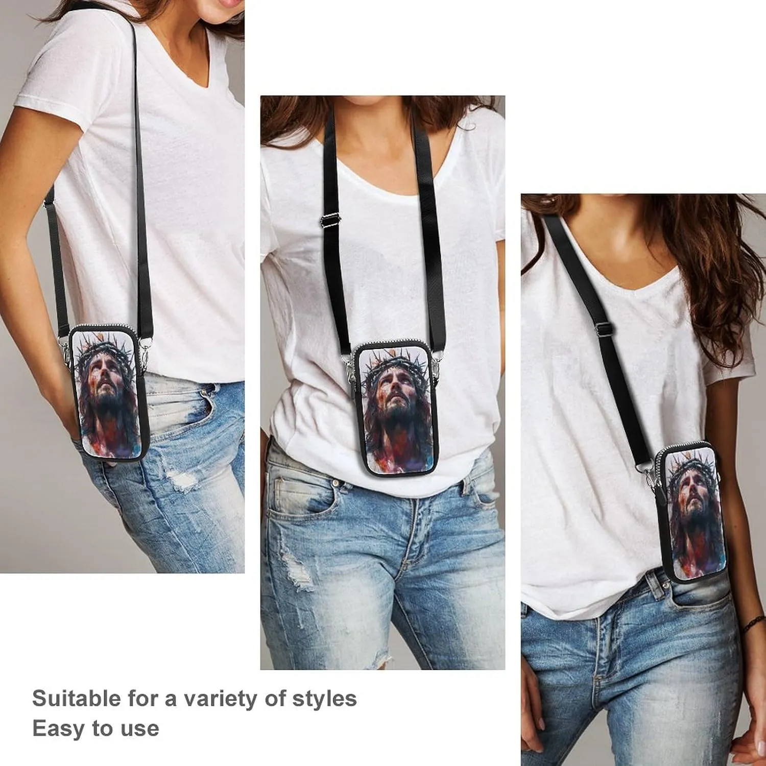 Jesus Walking through Water Crossbody Mobile Phone Bag Smartphone Bag With Adjustable Strap