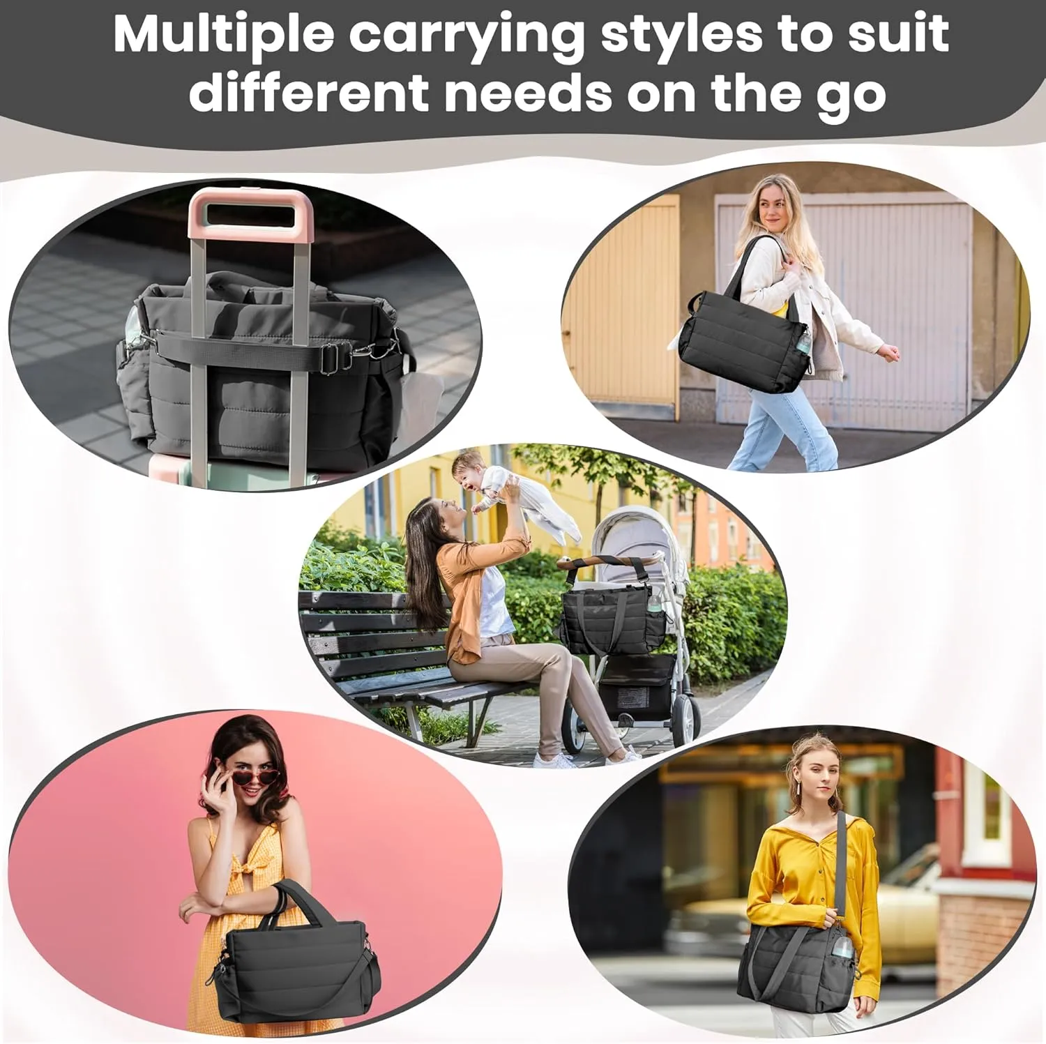 Large Diaper Bag Tote for Women, Crossbody Mommy Bag with Waterproof Bult-in Removable Diaper Bag, Hospital Travel Organizer