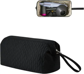 Large Quilted Cotton Portable Hair Tools Organizer Bag with Handle,Travel Hair Styling Accessories Storage Case for Flat Irons,Straightener,Curling Iron,Hair Dryer(Black)