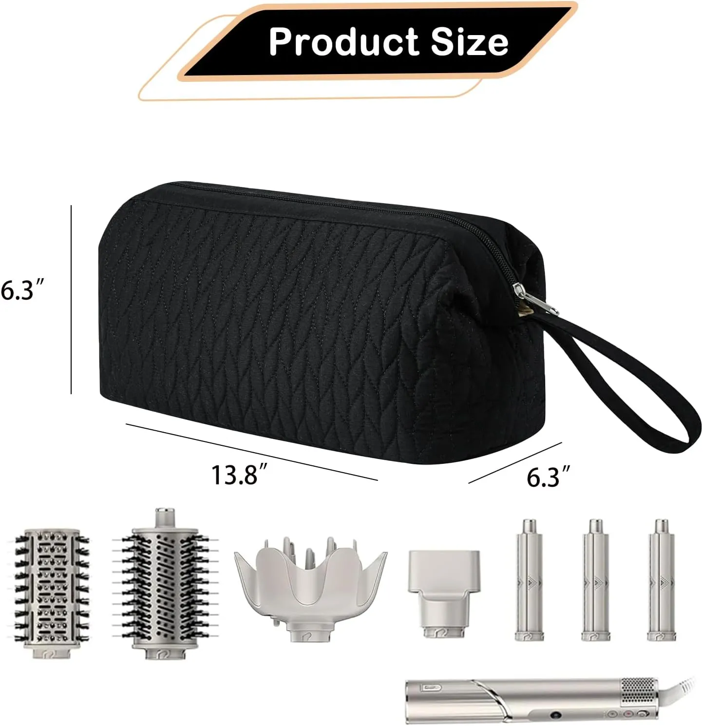 Large Quilted Cotton Portable Hair Tools Organizer Bag with Handle,Travel Hair Styling Accessories Storage Case for Flat Irons,Straightener,Curling Iron,Hair Dryer(Black)