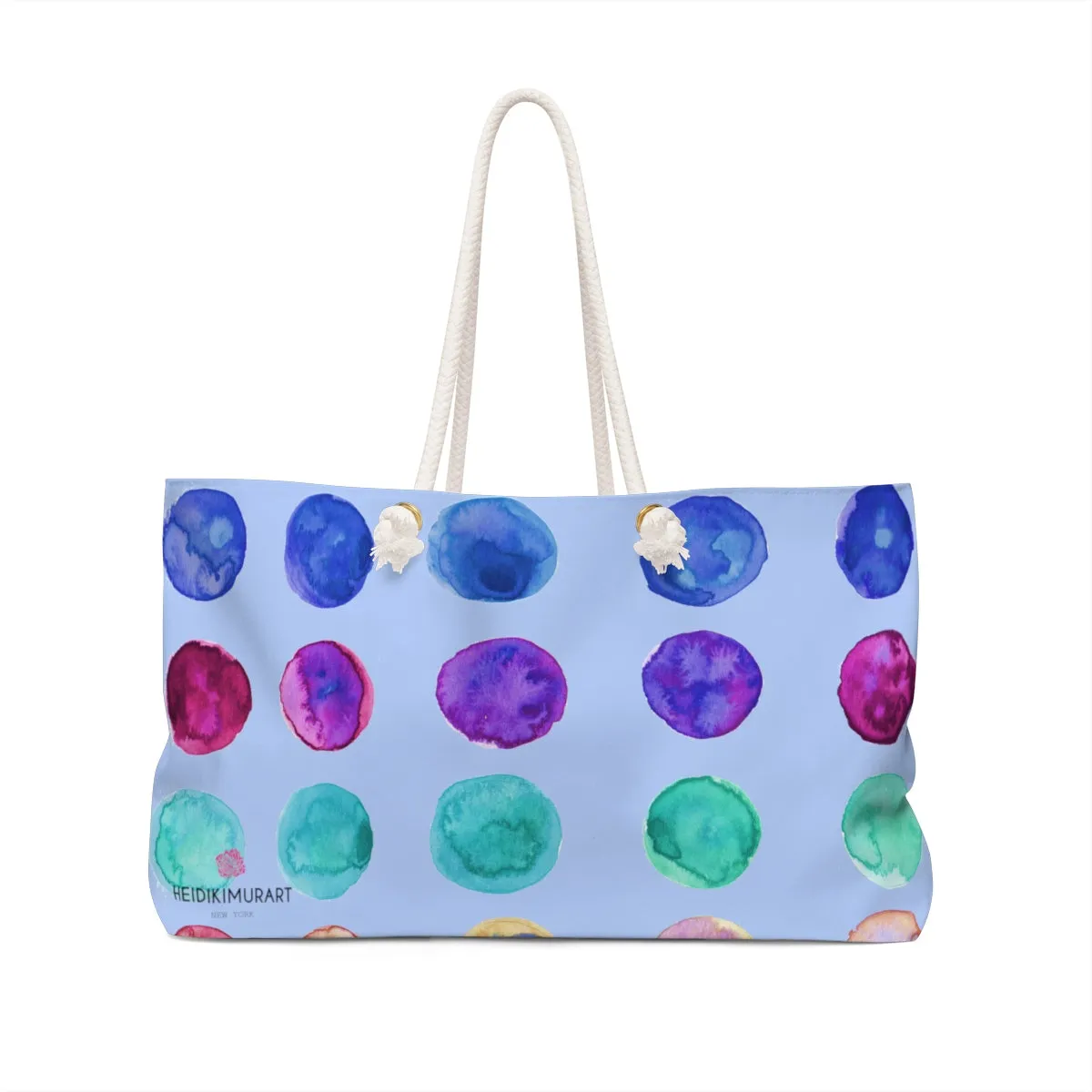 Light Blue Dots Large Bag, Colorful Polka Dots Designer 24"x13" Oversized Weekender Bag