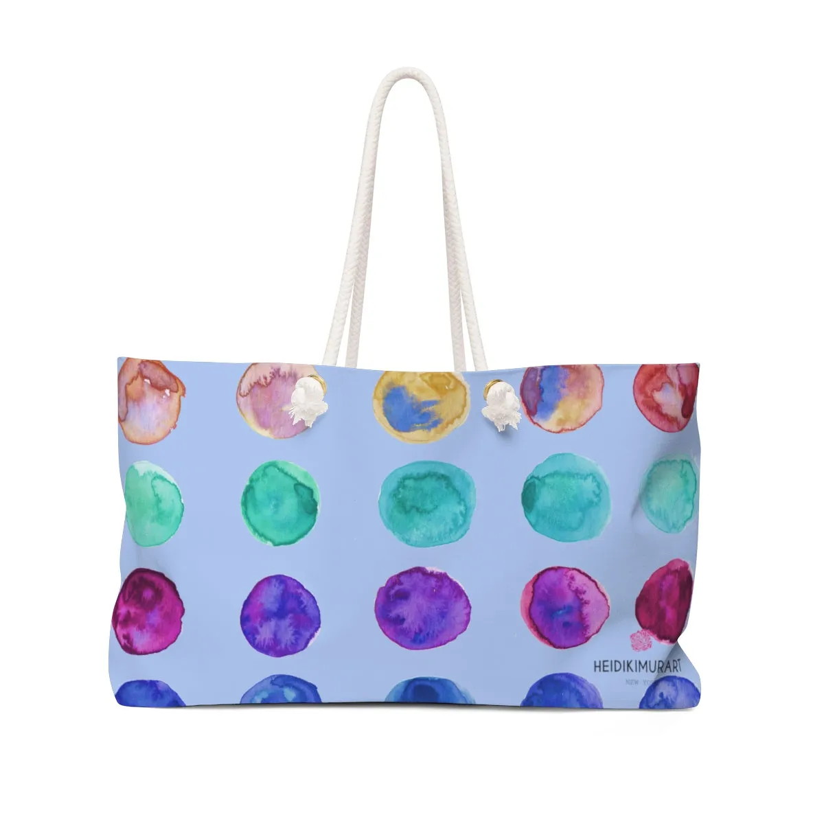 Light Blue Dots Large Bag, Colorful Polka Dots Designer 24"x13" Oversized Weekender Bag