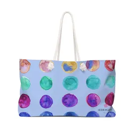 Light Blue Dots Large Bag, Colorful Polka Dots Designer 24"x13" Oversized Weekender Bag