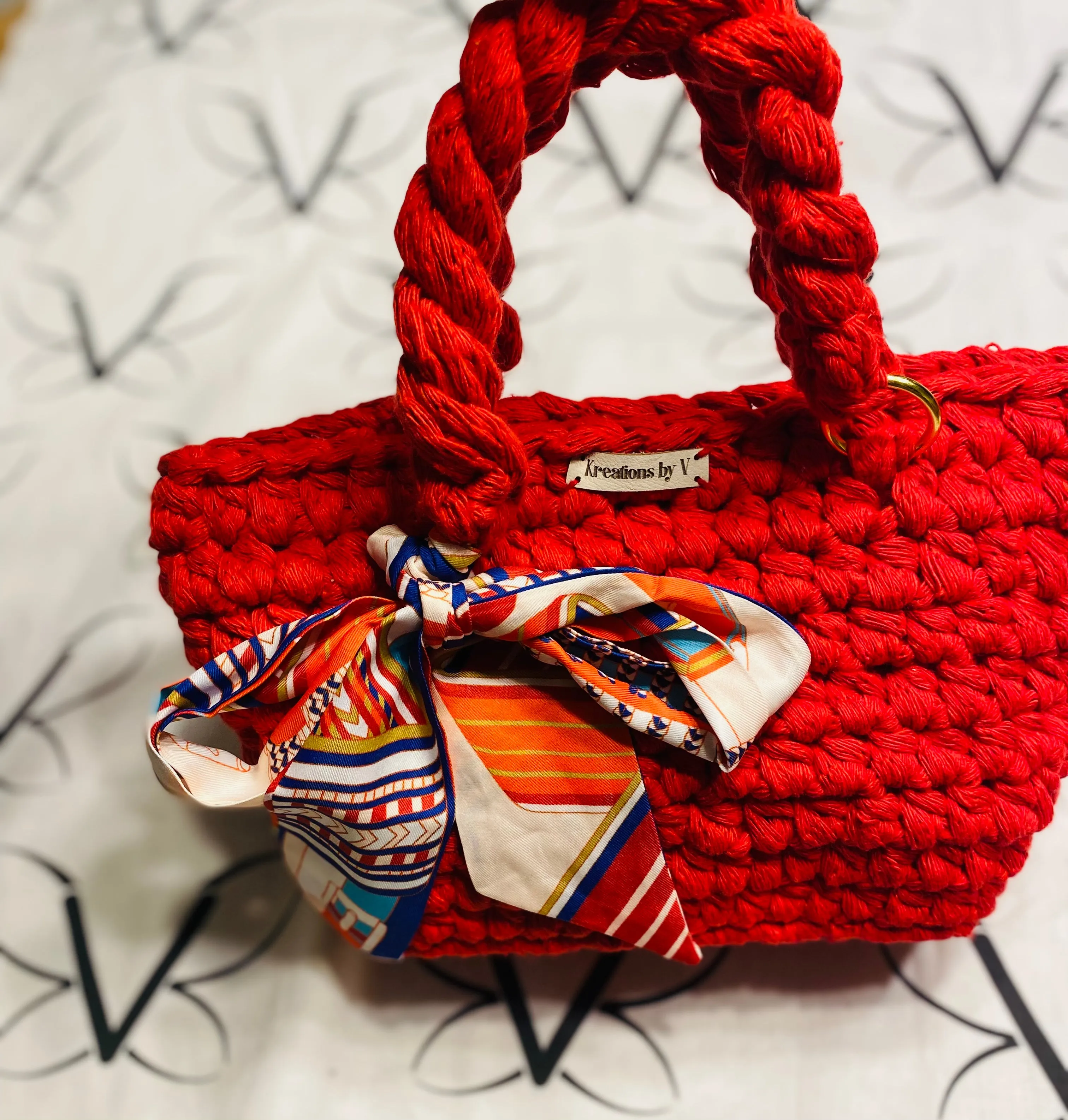 MINI tote bag, Kreations by V Luxury Crochet Handbag