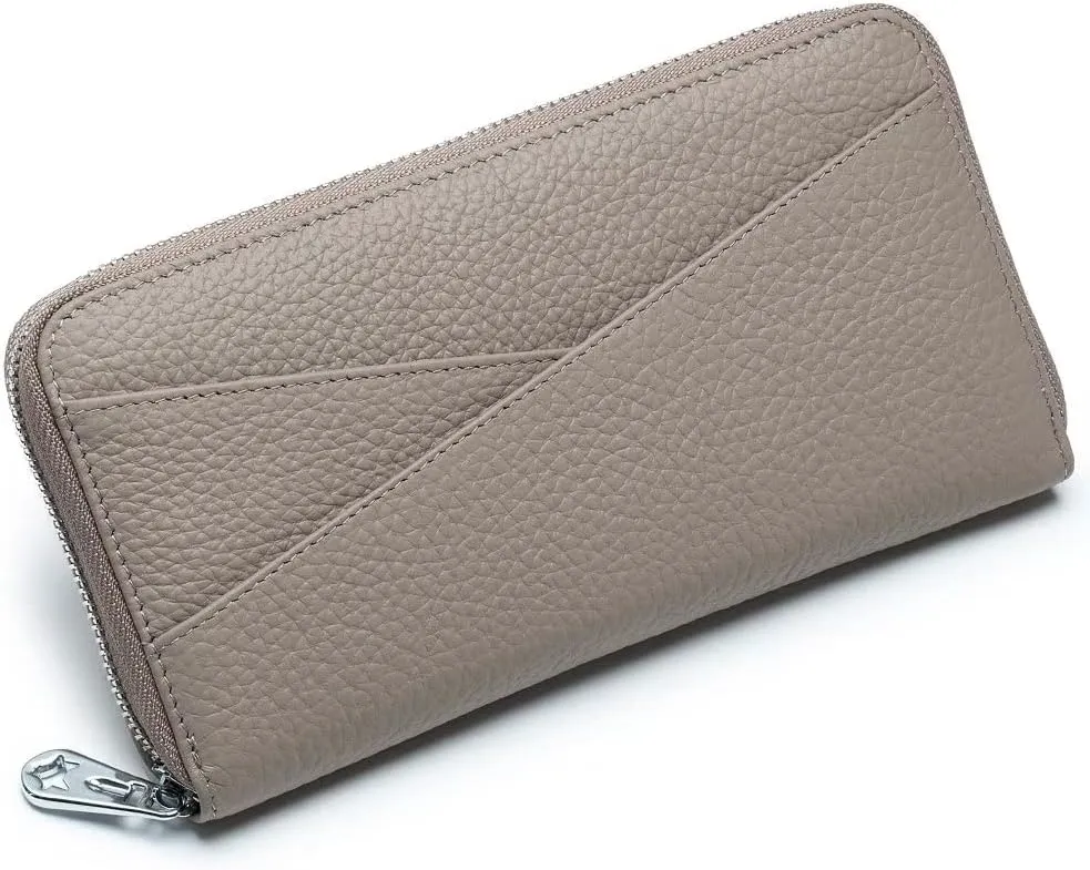 Mudono Women's Wallet Genuine Leather RFID Blocking Credit Card Case Elegant Clutch Purse Travel Phone Wallet with ID Window