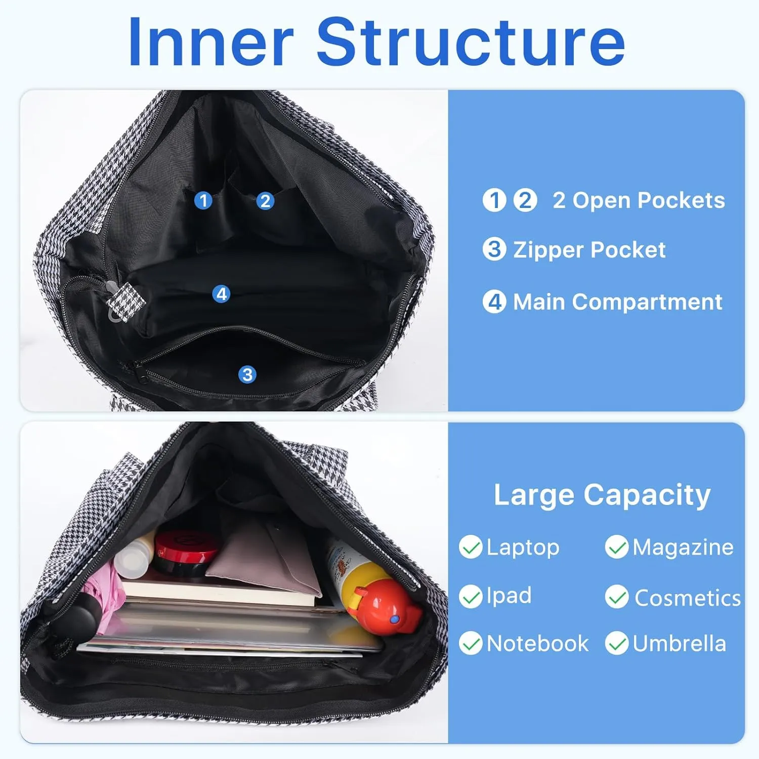 Nylon Tote Bag for Women Large Capacity Shoulder Bag Top Handle Handbag with Zipper for Work College Travel Daily