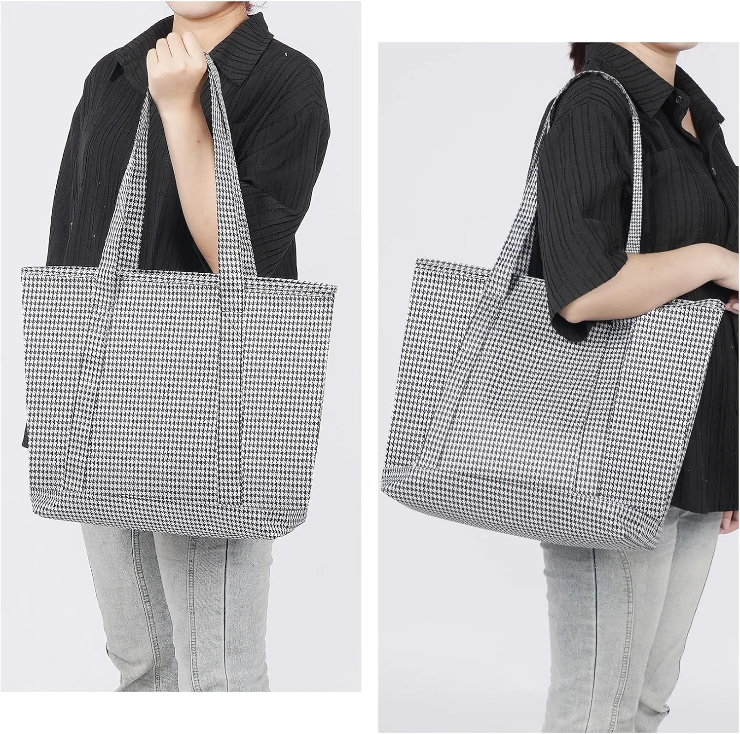 Nylon Tote Bag for Women Large Capacity Shoulder Bag Top Handle Handbag with Zipper for Work College Travel Daily