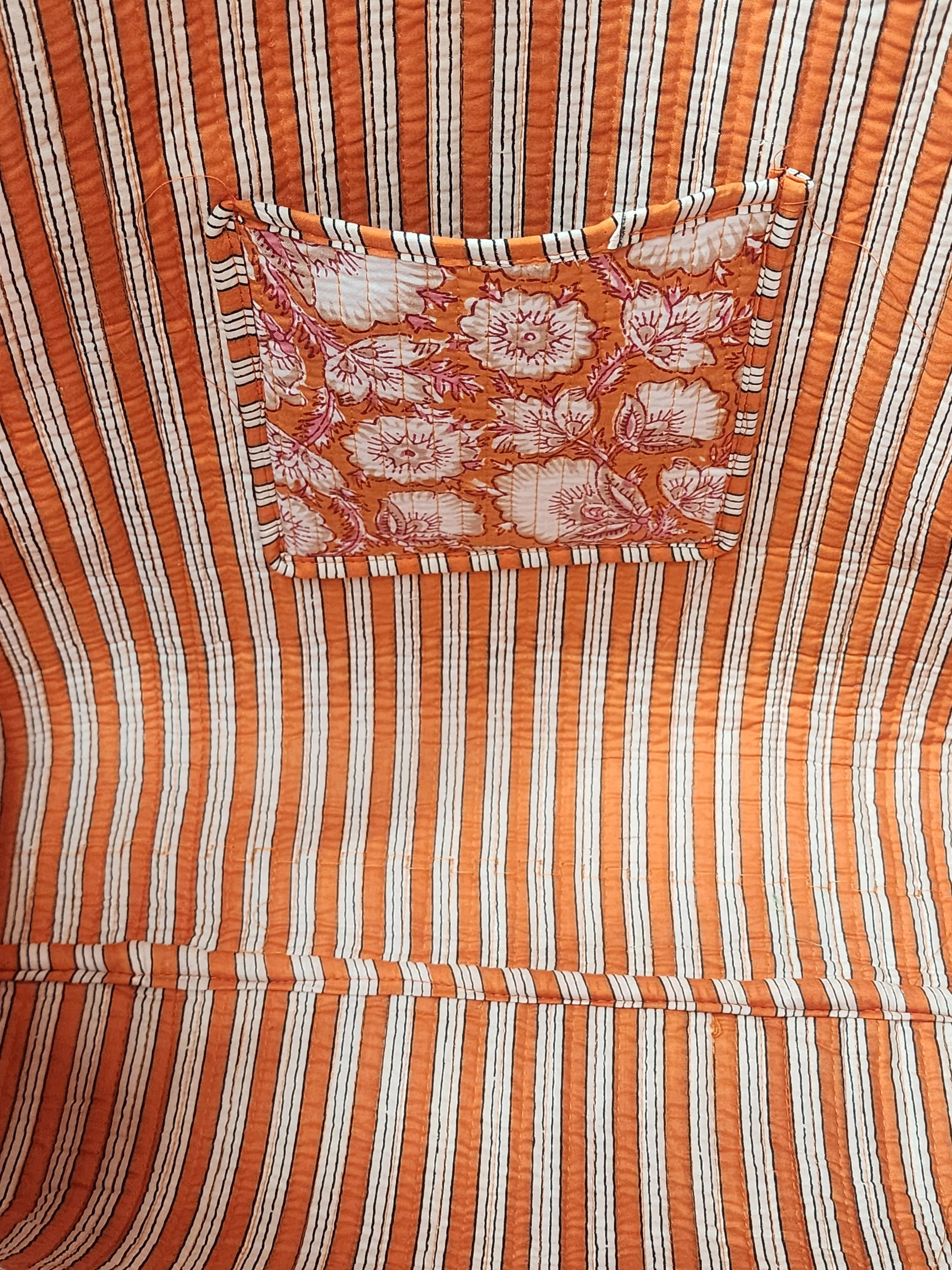 Orange & White Jute Handblock Printed Tote Bag Without Zip