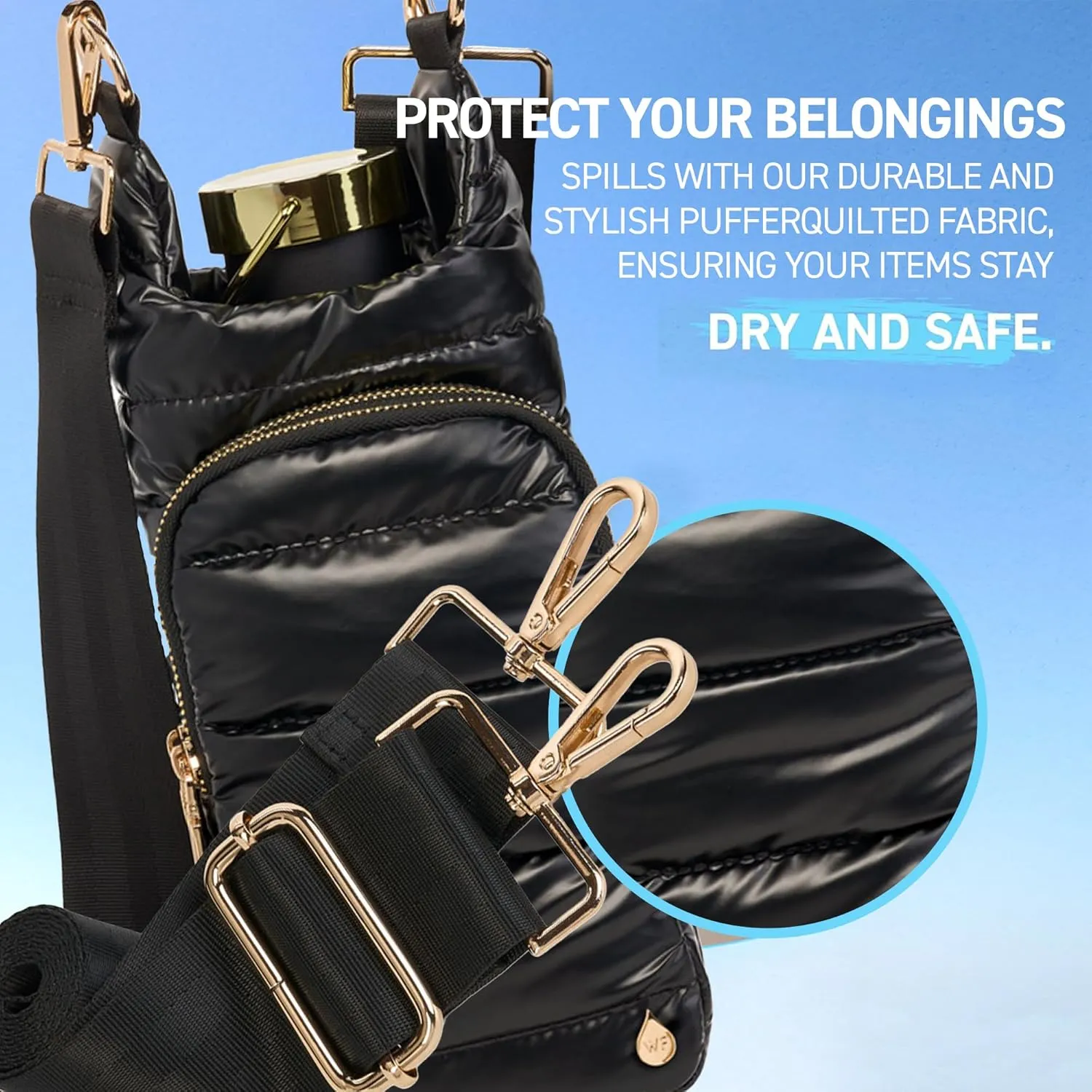 Original HydroBag | Quilted Water Bottle Holder with Strap | Tote Bottle Carrier Crossbody Bag with Pockets
