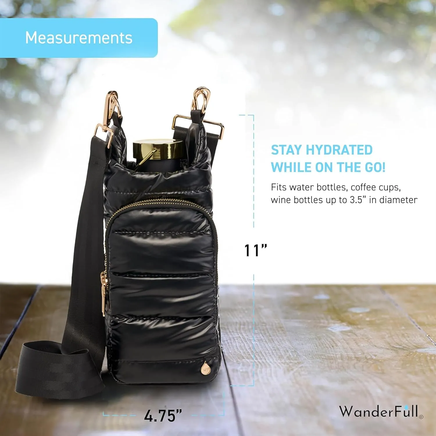 Original HydroBag | Quilted Water Bottle Holder with Strap | Tote Bottle Carrier Crossbody Bag with Pockets