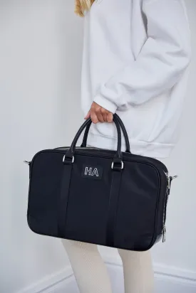 Personalised Luxury Nylon Briefcase - Black with Silver Hardware
