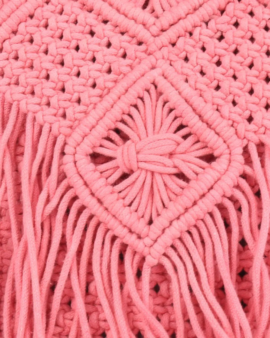 Pink Macrame Flapover Crossbody Sling Bag