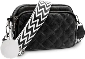Quilted Purses for Women Crossbody Purse Small Crossbody Bag Leather Shoulder Handbags Wide Guitar Strap Purse