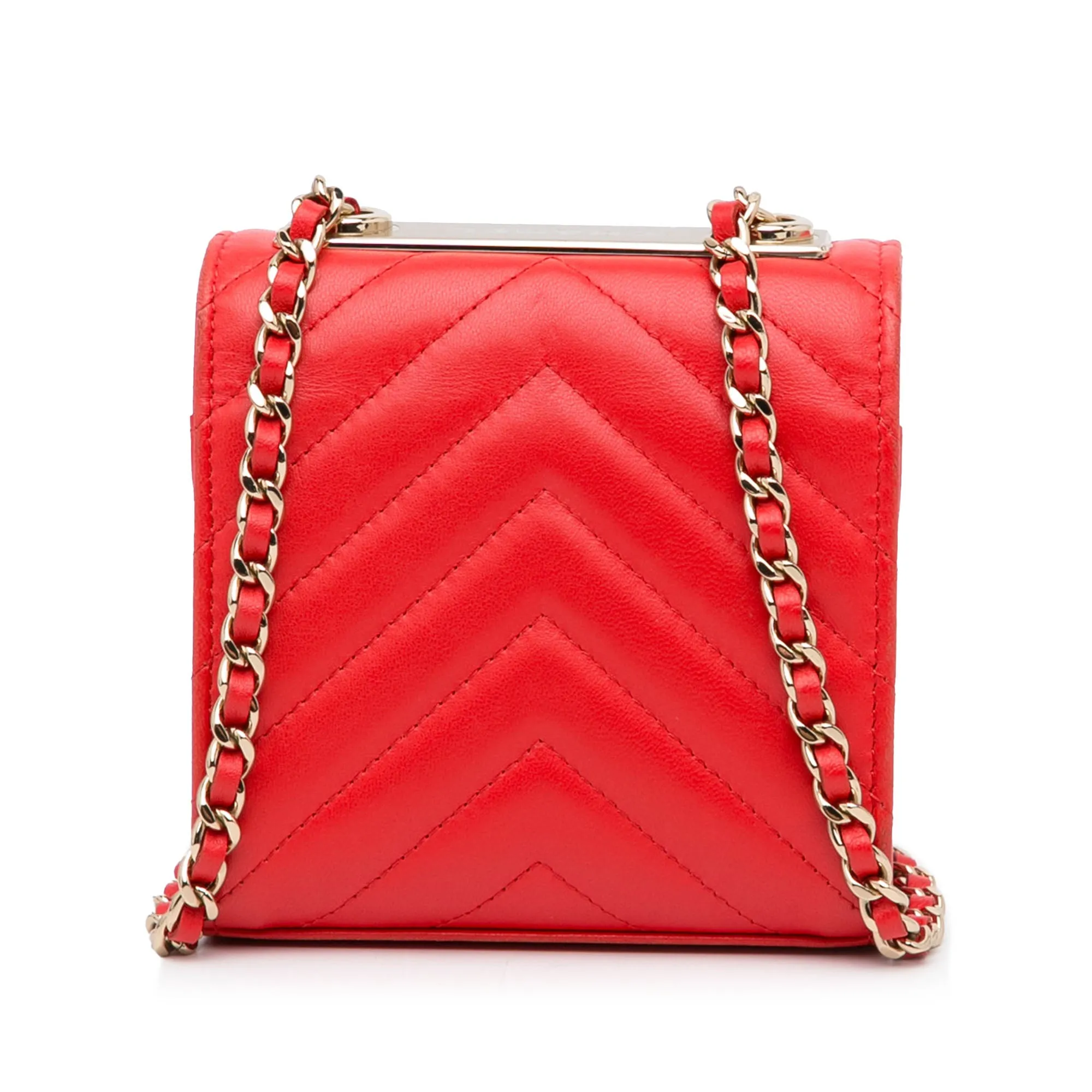 Red Chanel Mini Chevron Quilted Lambskin Trendy CC Chain Wallet Crossbody Bag