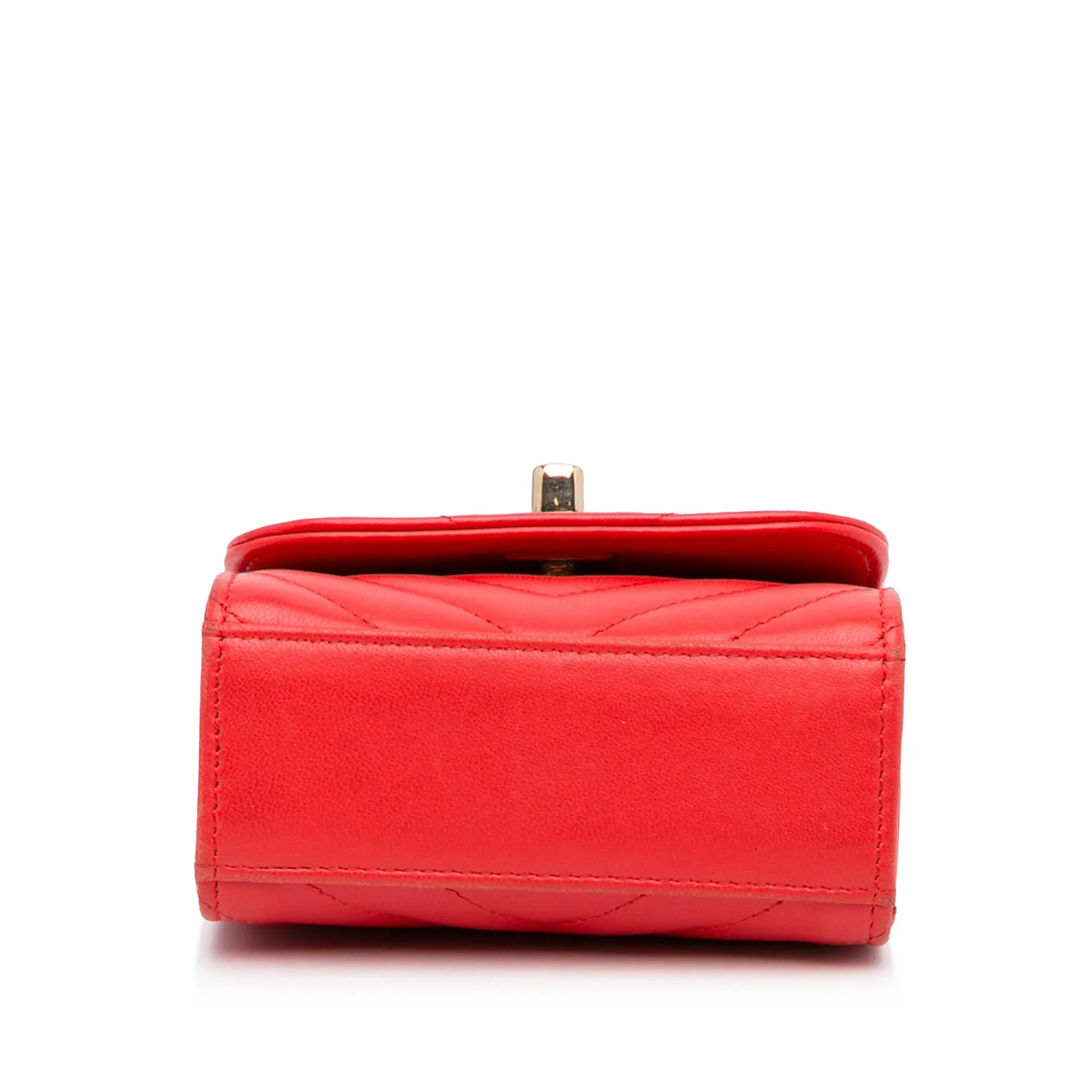 Red Chanel Mini Chevron Quilted Lambskin Trendy CC Chain Wallet Crossbody Bag