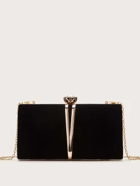 Rhinestone Decor Clip Top Velvet Chain Bag