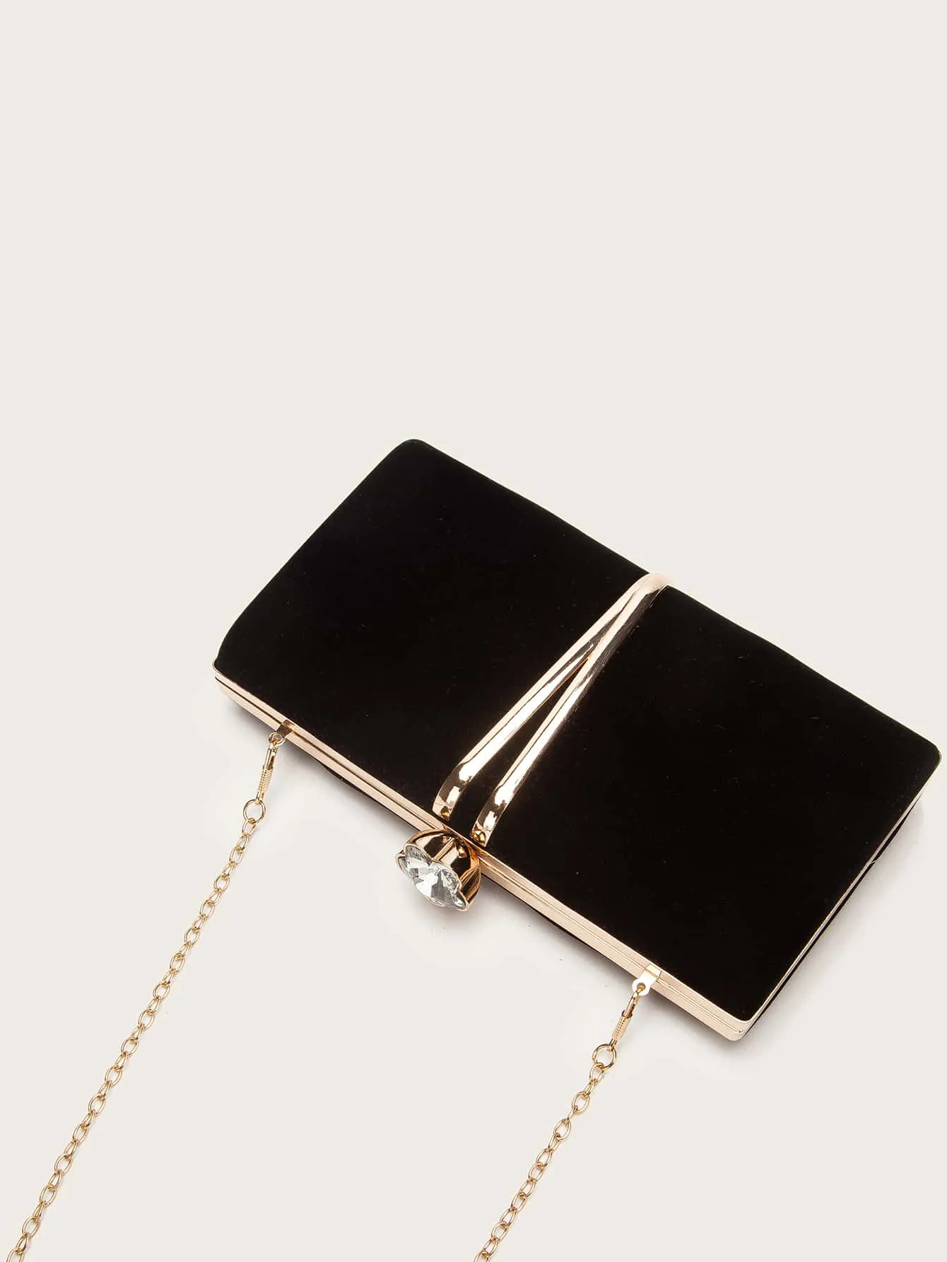 Rhinestone Decor Clip Top Velvet Chain Bag