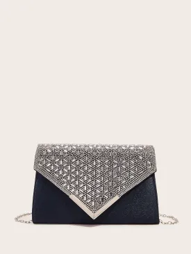 Rhinestone Decor Flap Clutch Bag