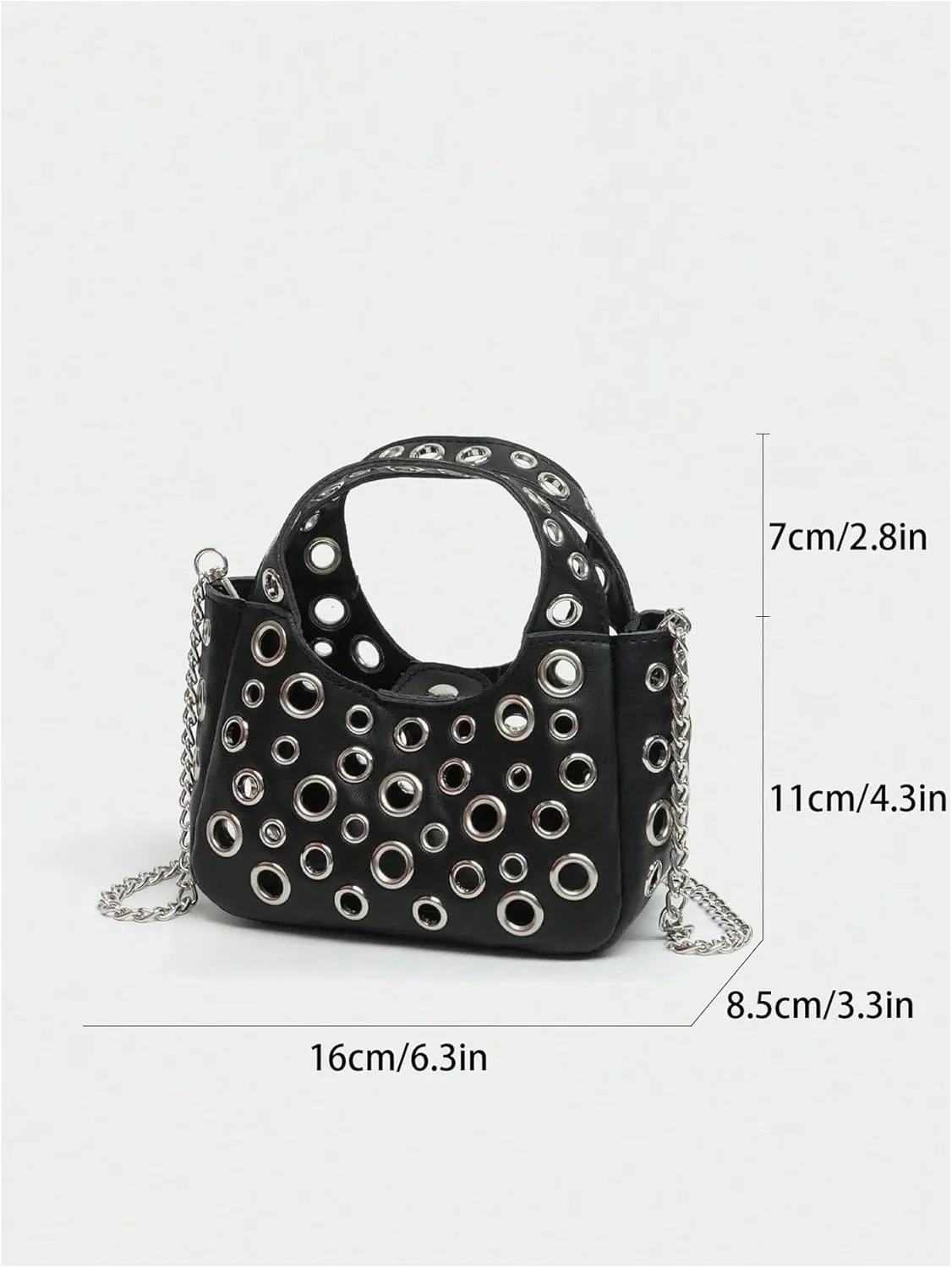 SHENHE Women's PU Leather Y2k Punk Mini Purse Chain Strap Crossbody Bag Small Satchel Top Handle Handbag