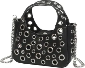 SHENHE Women's PU Leather Y2k Punk Mini Purse Chain Strap Crossbody Bag Small Satchel Top Handle Handbag