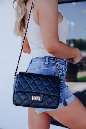 Sleek Quilted Crossbody Purse - Black