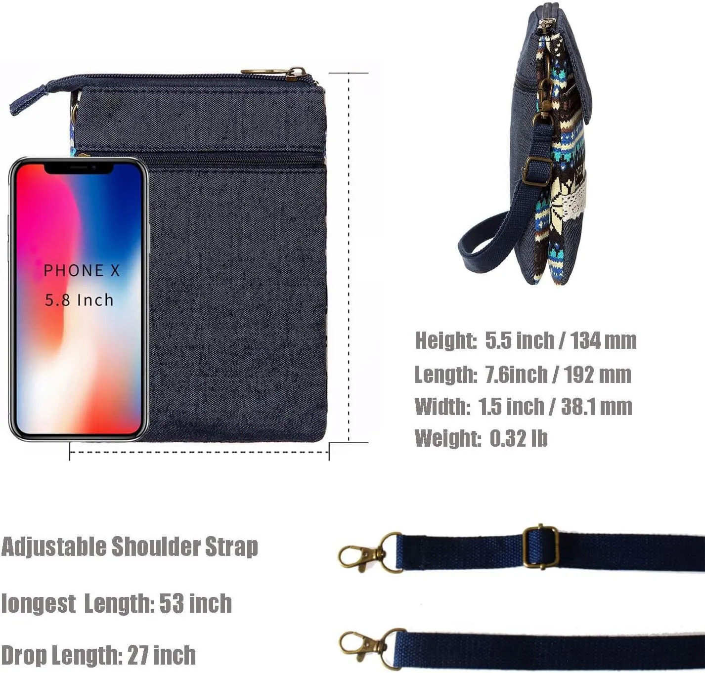 Small Crossbody Bag for Women Mobile Phone Purse National Pattern Shoulder Bag Handbags Coin Pouch for Women