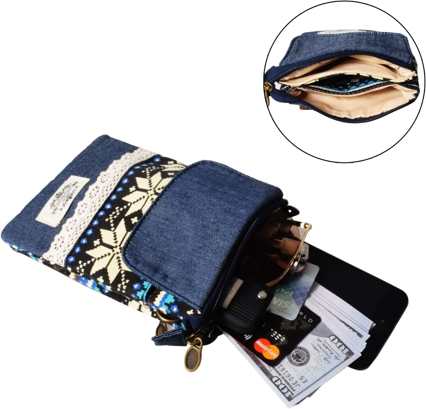 Small Crossbody Bag for Women Mobile Phone Purse National Pattern Shoulder Bag Handbags Coin Pouch for Women