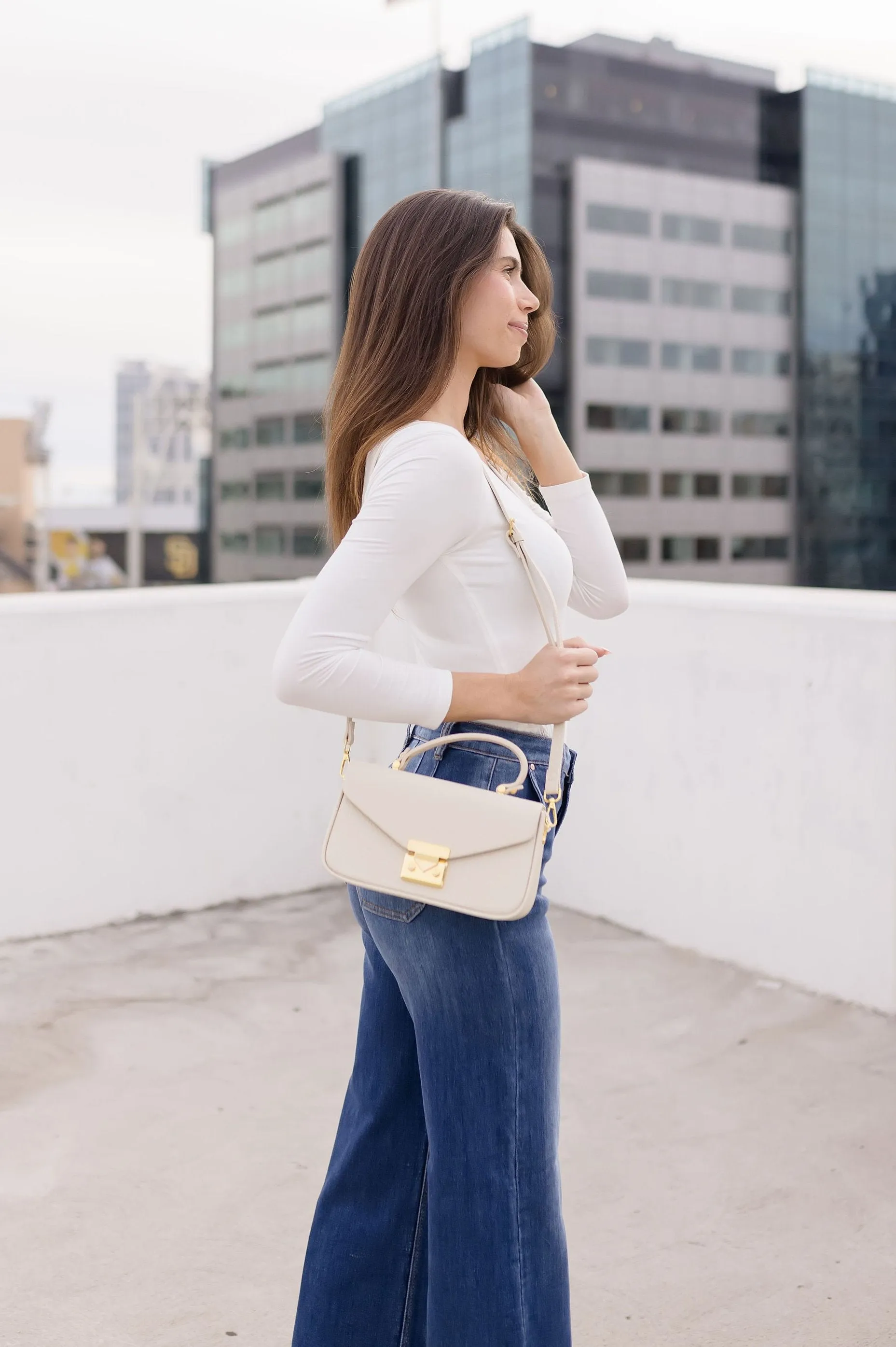 Stassi Top Handle Faux Leather Crossbody Purse Nude