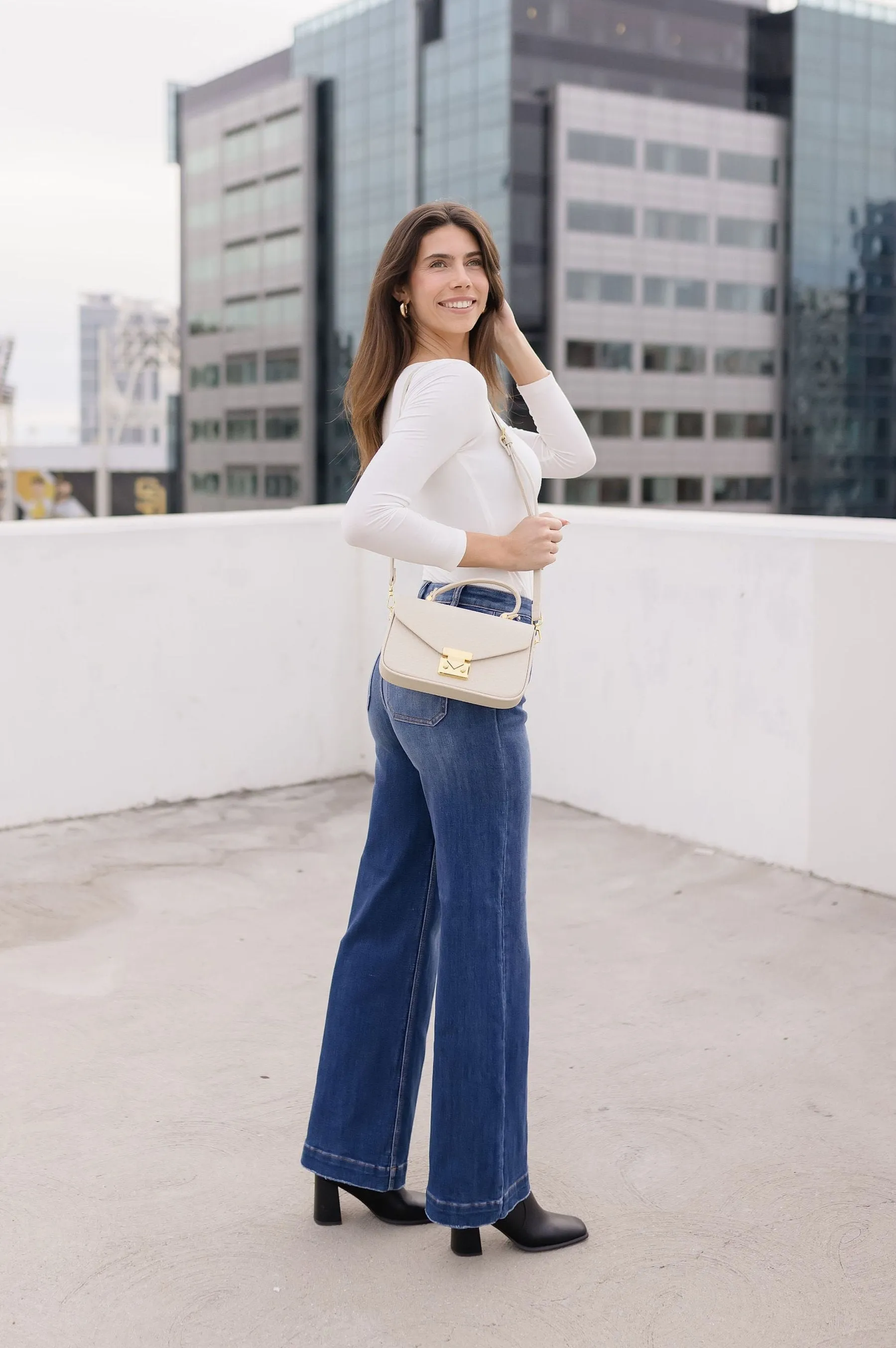 Stassi Top Handle Faux Leather Crossbody Purse Nude