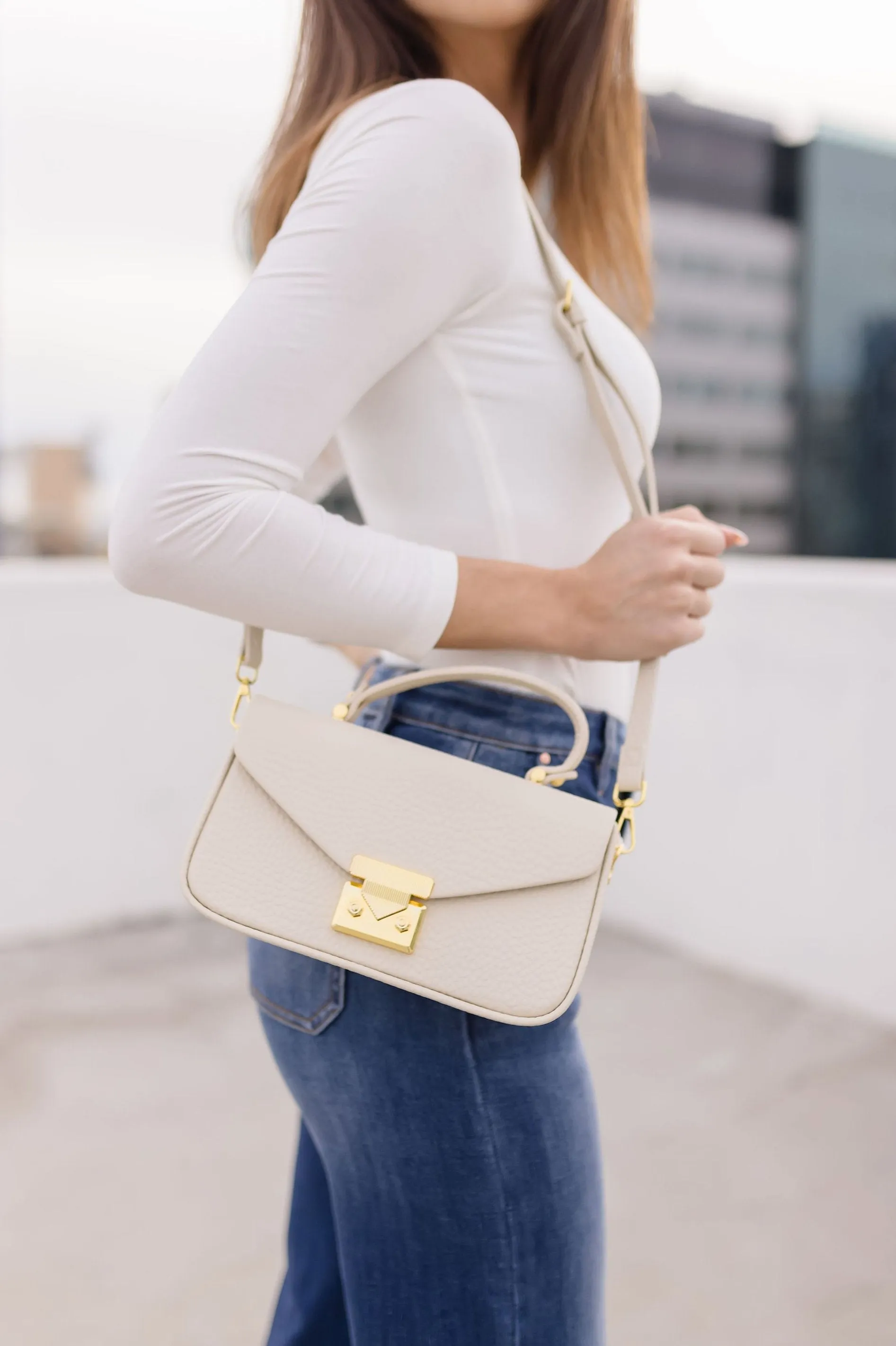 Stassi Top Handle Faux Leather Crossbody Purse Nude