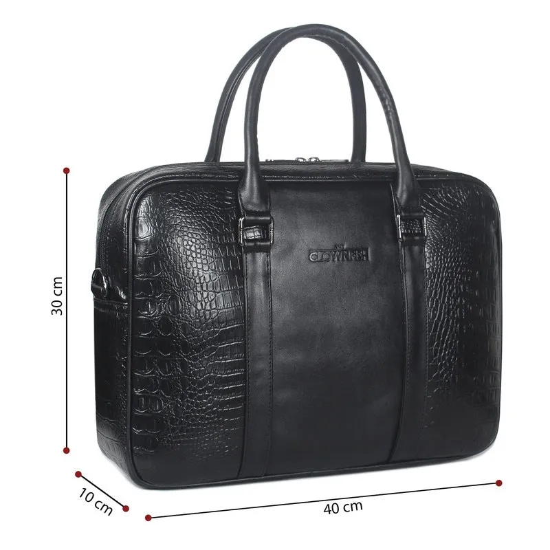 THE CLOWNFISH Glendon: Stylish Faux Leather Laptop Messenger Bag | Adjustable Strap | 14 inch | Jet Black