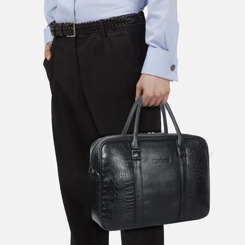 THE CLOWNFISH Glendon: Stylish Faux Leather Laptop Messenger Bag | Adjustable Strap | 14 inch | Jet Black