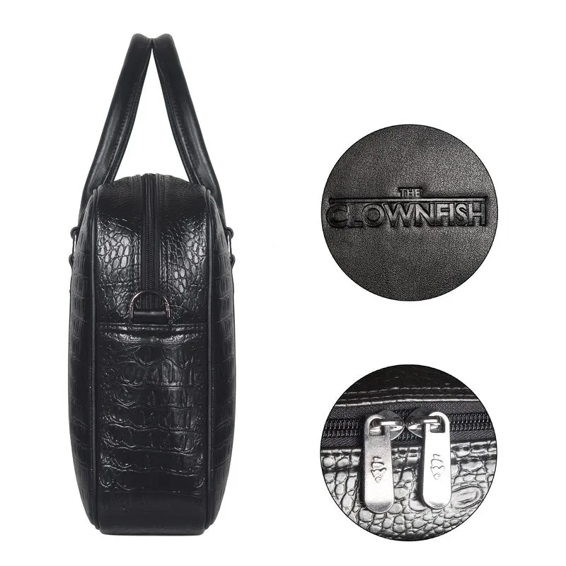 THE CLOWNFISH Glendon: Stylish Faux Leather Laptop Messenger Bag | Adjustable Strap | 14 inch | Jet Black