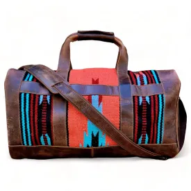 The Southwestern Antique Dark Saddle Brown Leather Aztec Weekender Duffel Bag - 45L (Sedona)