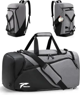 Tolaccea Gym Bag for Men Women, Large Sports Bag with Shoe Compartment, Travel Duffle Bag with Backpack Straps, Weekender Duffel Bags Carry On Backpack for Gym, Travel, Fitness, Workout (Grey, 60L)