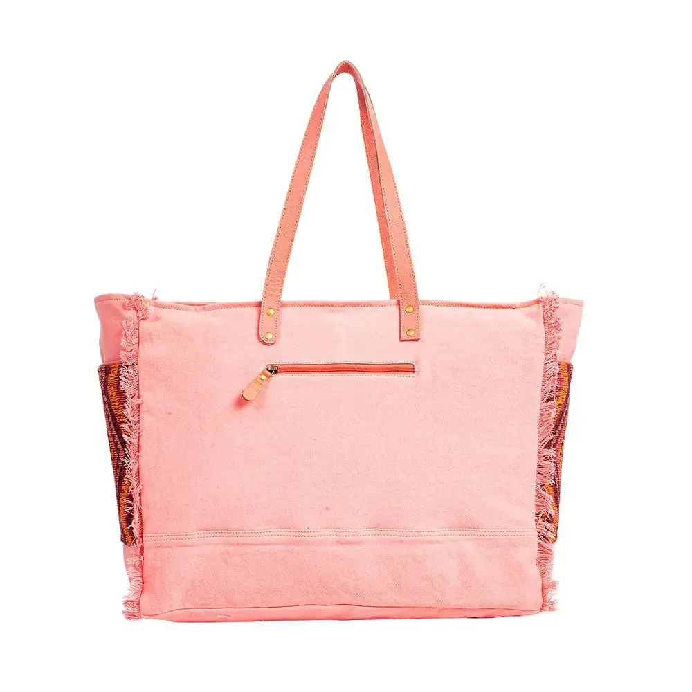 Tonga Ridge Weekender Bag: Stylish Salmon & Pink Hair-On-Hide with Spacious Interior & Unique Craftsmanship