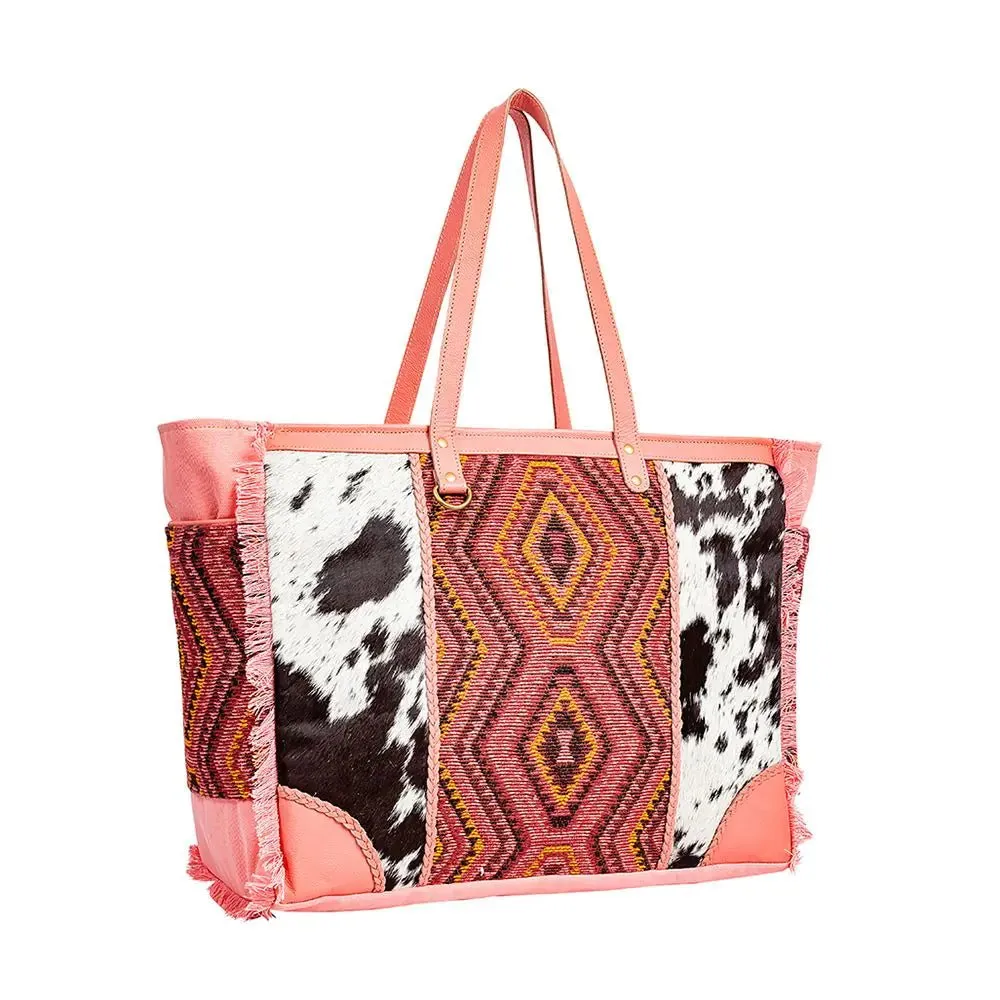 Tonga Ridge Weekender Bag: Stylish Salmon & Pink Hair-On-Hide with Spacious Interior & Unique Craftsmanship