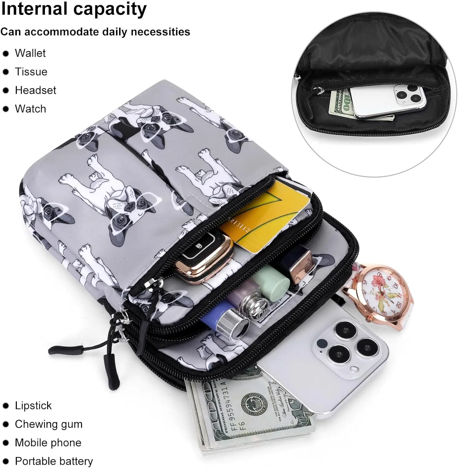Waist Belt Bag for Women and Men Cross Body Cell Phone Purse Adjustable Shoulder Strap Travel Hip Pouch Multifunctional Fashion Fanny Packs Water Repellent, Dog