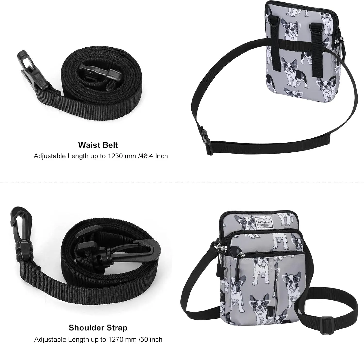 Waist Belt Bag for Women and Men Cross Body Cell Phone Purse Adjustable Shoulder Strap Travel Hip Pouch Multifunctional Fashion Fanny Packs Water Repellent, Dog