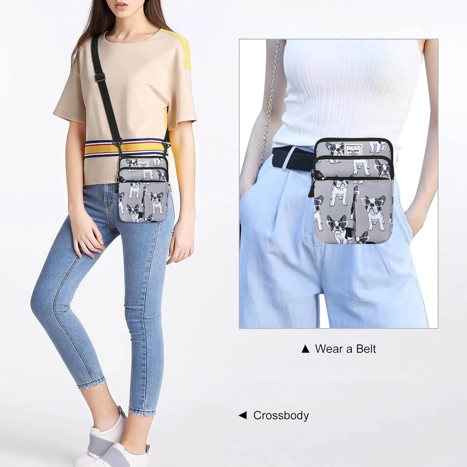 Waist Belt Bag for Women and Men Cross Body Cell Phone Purse Adjustable Shoulder Strap Travel Hip Pouch Multifunctional Fashion Fanny Packs Water Repellent, Dog