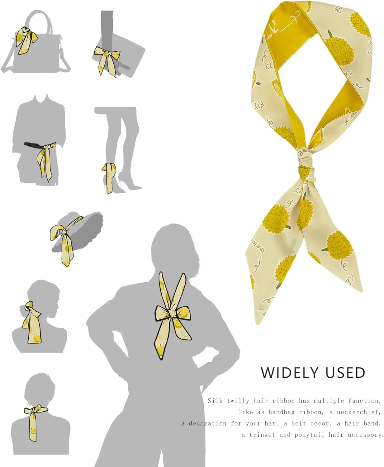 Women's Designer Neckerchief Handbag Handle Ribbon Fashion Scarf Summer Fruit Printed Hair Tie