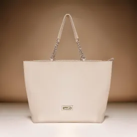 Women's Large Tote Chain Beige Bag| Vegan Leather Ladies Handbag Beige